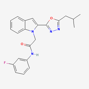 molecular formula C22H21FN4O2 B3413490 N-(3-fluorophenyl)-2-(2-(5-isobutyl-1,3,4-oxadiazol-2-yl)-1H-indol-1-yl)acetamide CAS No. 946233-37-0