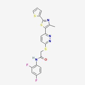 molecular formula C20H14F2N4OS3 B3413506 N-(2,4-difluorophenyl)-2-((6-(4-methyl-2-(thiophen-2-yl)thiazol-5-yl)pyridazin-3-yl)thio)acetamide CAS No. 946237-40-7