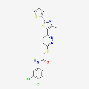 molecular formula C20H14Cl2N4OS3 B3413514 N-(3,4-dichlorophenyl)-2-((6-(4-methyl-2-(thiophen-2-yl)thiazol-5-yl)pyridazin-3-yl)thio)acetamide CAS No. 946237-53-2