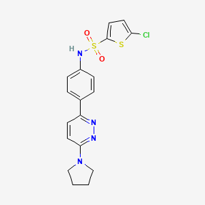 molecular formula C18H17ClN4O2S2 B3413529 5-chloro-N-(4-(6-(pyrrolidin-1-yl)pyridazin-3-yl)phenyl)thiophene-2-sulfonamide CAS No. 946238-97-7
