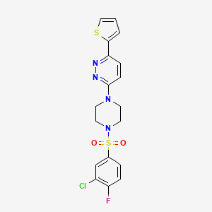 molecular formula C18H16ClFN4O2S2 B3413535 3-(4-((3-Chloro-4-fluorophenyl)sulfonyl)piperazin-1-yl)-6-(thiophen-2-yl)pyridazine CAS No. 946239-01-6