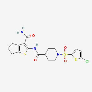 molecular formula C18H20ClN3O4S3 B3413606 N-(3-carbamoyl-5,6-dihydro-4H-cyclopenta[b]thiophen-2-yl)-1-((5-chlorothiophen-2-yl)sulfonyl)piperidine-4-carboxamide CAS No. 946244-66-2