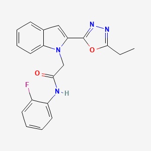 molecular formula C20H17FN4O2 B3413640 2-[2-(5-ethyl-1,3,4-oxadiazol-2-yl)-1H-indol-1-yl]-N-(2-fluorophenyl)acetamide CAS No. 946256-55-9