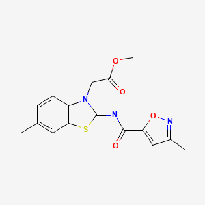 molecular formula C16H15N3O4S B3413641 (E)-methyl 2-(6-methyl-2-((3-methylisoxazole-5-carbonyl)imino)benzo[d]thiazol-3(2H)-yl)acetate CAS No. 946256-61-7