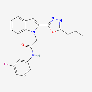 molecular formula C21H19FN4O2 B3413655 N-(3-fluorophenyl)-2-[2-(5-propyl-1,3,4-oxadiazol-2-yl)-1H-indol-1-yl]acetamide CAS No. 946257-14-3
