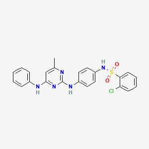 molecular formula C23H20ClN5O2S B3413777 N-{4-[(4-anilino-6-methylpyrimidin-2-yl)amino]phenyl}-2-chlorobenzenesulfonamide CAS No. 946269-27-8