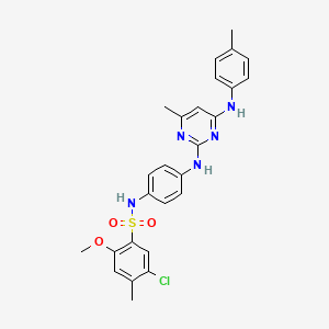 molecular formula C26H26ClN5O3S B3413778 5-chloro-2-methoxy-4-methyl-N-(4-((4-methyl-6-(p-tolylamino)pyrimidin-2-yl)amino)phenyl)benzenesulfonamide CAS No. 946269-55-2