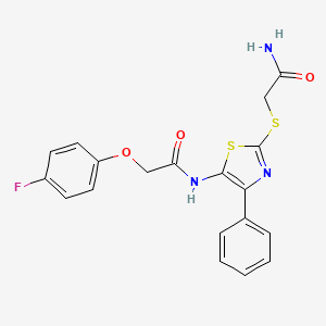 molecular formula C19H16FN3O3S2 B3413789 N-{2-[(carbamoylmethyl)sulfanyl]-4-phenyl-1,3-thiazol-5-yl}-2-(4-fluorophenoxy)acetamide CAS No. 946271-49-4