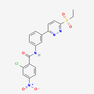 molecular formula C19H15ClN4O5S B3413805 2-chloro-N-(3-(6-(ethylsulfonyl)pyridazin-3-yl)phenyl)-4-nitrobenzamide CAS No. 946272-41-9
