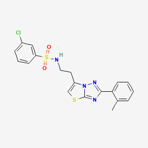 molecular formula C19H17ClN4O2S2 B3413828 3-chloro-N-(2-(2-(o-tolyl)thiazolo[3,2-b][1,2,4]triazol-6-yl)ethyl)benzenesulfonamide CAS No. 946274-19-7