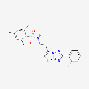 molecular formula C21H21FN4O2S2 B3413840 N-(2-(2-(2-fluorophenyl)thiazolo[3,2-b][1,2,4]triazol-6-yl)ethyl)-2,4,6-trimethylbenzenesulfonamide CAS No. 946274-29-9