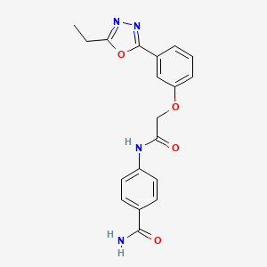 molecular formula C19H18N4O4 B3413873 4-(2-(3-(5-Ethyl-1,3,4-oxadiazol-2-yl)phenoxy)acetamido)benzamide CAS No. 946275-52-1