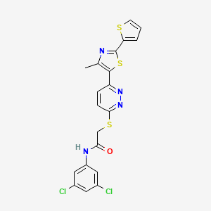 molecular formula C20H14Cl2N4OS3 B3413908 N-(3,5-dichlorophenyl)-2-((6-(4-methyl-2-(thiophen-2-yl)thiazol-5-yl)pyridazin-3-yl)thio)acetamide CAS No. 946277-63-0