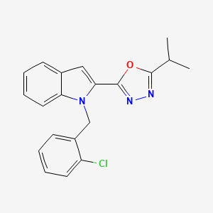 molecular formula C20H18ClN3O B3413911 1-(2-chlorobenzyl)-2-(5-isopropyl-1,3,4-oxadiazol-2-yl)-1H-indole CAS No. 946279-90-9