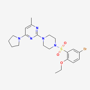molecular formula C21H28BrN5O3S B3413946 2-{4-[(5-Bromo-2-ethoxyphenyl)sulfonyl]piperazin-1-yl}-4-methyl-6-pyrrolidin-1-ylpyrimidine CAS No. 946283-67-6