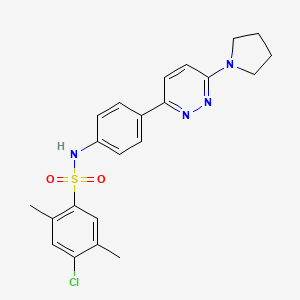 molecular formula C22H23ClN4O2S B3414031 4-chloro-2,5-dimethyl-N-[4-(6-pyrrolidin-1-ylpyridazin-3-yl)phenyl]benzenesulfonamide CAS No. 946287-20-3