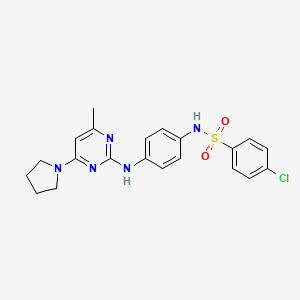 molecular formula C21H22ClN5O2S B3414100 4-chloro-N-(4-((4-methyl-6-(pyrrolidin-1-yl)pyrimidin-2-yl)amino)phenyl)benzenesulfonamide CAS No. 946298-88-0