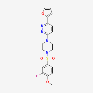 molecular formula C19H19FN4O4S B3414128 3-[4-(3-Fluoro-4-methoxybenzenesulfonyl)piperazin-1-yl]-6-(furan-2-yl)pyridazine CAS No. 946305-00-6