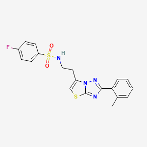 molecular formula C19H17FN4O2S2 B3414152 4-fluoro-N-(2-(2-(o-tolyl)thiazolo[3,2-b][1,2,4]triazol-6-yl)ethyl)benzenesulfonamide CAS No. 946306-08-7