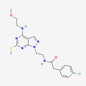 molecular formula C19H23ClN6O2S B3414221 2-(4-chlorophenyl)-N-(2-(4-((2-methoxyethyl)amino)-6-(methylthio)-1H-pyrazolo[3,4-d]pyrimidin-1-yl)ethyl)acetamide CAS No. 946313-52-6