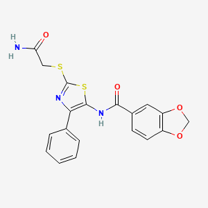 molecular formula C19H15N3O4S2 B3414345 N-(2-((2-amino-2-oxoethyl)thio)-4-phenylthiazol-5-yl)benzo[d][1,3]dioxole-5-carboxamide CAS No. 946327-23-7