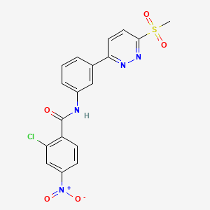 molecular formula C18H13ClN4O5S B3414354 2-chloro-N-[3-(6-methanesulfonylpyridazin-3-yl)phenyl]-4-nitrobenzamide CAS No. 946327-29-3