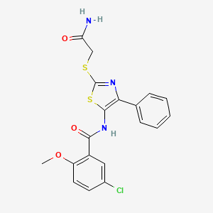 molecular formula C19H16ClN3O3S2 B3414361 N-(2-((2-amino-2-oxoethyl)thio)-4-phenylthiazol-5-yl)-5-chloro-2-methoxybenzamide CAS No. 946327-31-7
