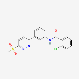 molecular formula C18H14ClN3O3S B3414369 2-Chloro-N-[3-(6-methanesulfonylpyridazin-3-YL)phenyl]benzamide CAS No. 946327-33-9