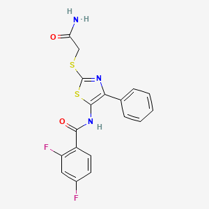 molecular formula C18H13F2N3O2S2 B3414378 N-(2-((2-amino-2-oxoethyl)thio)-4-phenylthiazol-5-yl)-2,4-difluorobenzamide CAS No. 946327-55-5
