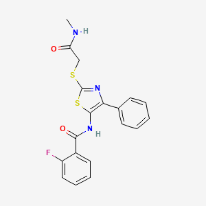 molecular formula C19H16FN3O2S2 B3414381 2-fluoro-N-(2-((2-(methylamino)-2-oxoethyl)thio)-4-phenylthiazol-5-yl)benzamide CAS No. 946327-78-2