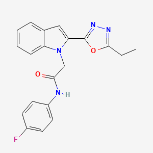 molecular formula C20H17FN4O2 B3414409 2-[2-(5-ethyl-1,3,4-oxadiazol-2-yl)-1H-indol-1-yl]-N-(4-fluorophenyl)acetamide CAS No. 946334-35-6