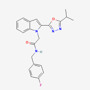 molecular formula C22H21FN4O2 B3414428 N-(4-fluorobenzyl)-2-(2-(5-isopropyl-1,3,4-oxadiazol-2-yl)-1H-indol-1-yl)acetamide CAS No. 946335-72-4