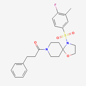 molecular formula C23H27FN2O4S B3414451 4-[(4-Fluoro-3-methylphenyl)sulfonyl]-8-(3-phenylpropanoyl)-1-oxa-4,8-diazaspiro[4.5]decane CAS No. 946339-79-3