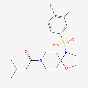molecular formula C19H27FN2O4S B3414500 4-[(4-Fluoro-3-methylphenyl)sulfonyl]-8-(3-methylbutanoyl)-1-oxa-4,8-diazaspiro[4.5]decane CAS No. 946344-69-0