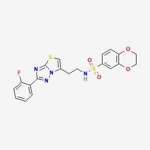 B3414613 N-(2-(2-(2-fluorophenyl)thiazolo[3,2-b][1,2,4]triazol-6-yl)ethyl)-2,3-dihydrobenzo[b][1,4]dioxine-6-sulfonamide CAS No. 946357-92-2