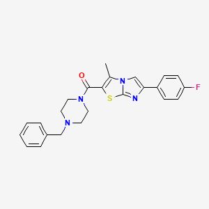molecular formula C24H23FN4OS B3414640 (4-Benzylpiperazin-1-yl)(6-(4-fluorophenyl)-3-methylimidazo[2,1-b]thiazol-2-yl)methanone CAS No. 946359-02-0