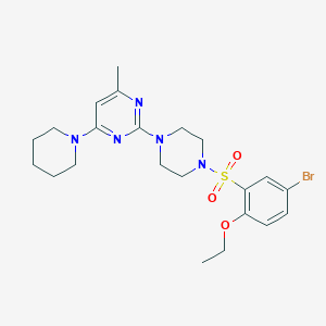 molecular formula C22H30BrN5O3S B3414759 2-(4-((5-Bromo-2-ethoxyphenyl)sulfonyl)piperazin-1-yl)-4-methyl-6-(piperidin-1-yl)pyrimidine CAS No. 946365-78-2