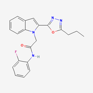 molecular formula C21H19FN4O2 B3414845 N-(2-fluorophenyl)-2-[2-(5-propyl-1,3,4-oxadiazol-2-yl)-1H-indol-1-yl]acetamide CAS No. 946381-65-3