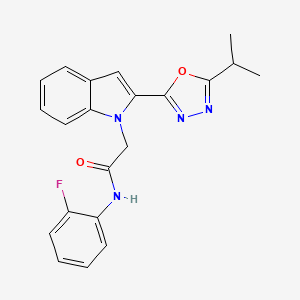 molecular formula C21H19FN4O2 B3414866 N-(2-fluorophenyl)-2-(2-(5-isopropyl-1,3,4-oxadiazol-2-yl)-1H-indol-1-yl)acetamide CAS No. 946382-19-0