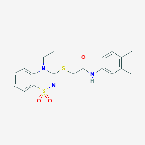 molecular formula C19H21N3O3S2 B3414908 N-(3,4-dimethylphenyl)-2-((4-ethyl-1,1-dioxido-4H-benzo[e][1,2,4]thiadiazin-3-yl)thio)acetamide CAS No. 946384-44-7