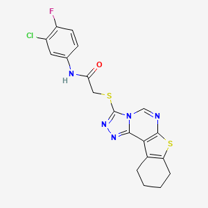 N-(3-chloro-4-fluorophenyl)-2-{10-thia-3,4,6,8-tetraazatetracyclo[7.7.0.0^{2,6}.0^{11,16}]hexadeca-1(9),2,4,7,11(16)-pentaen-5-ylsulfanyl}acetamide