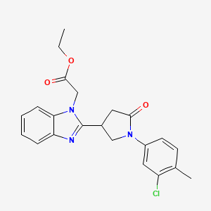 ethyl 2-{2-[1-(3-chloro-4-methylphenyl)-5-oxopyrrolidin-3-yl]-1H-1,3-benzodiazol-1-yl}acetate