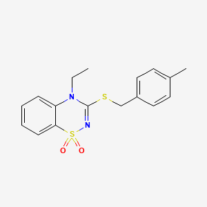molecular formula C17H18N2O2S2 B3415024 4-ethyl-3-((4-methylbenzyl)thio)-4H-benzo[e][1,2,4]thiadiazine 1,1-dioxide CAS No. 951588-68-4