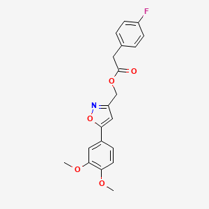 molecular formula C20H18FNO5 B3415071 (5-(3,4-Dimethoxyphenyl)isoxazol-3-yl)methyl 2-(4-fluorophenyl)acetate CAS No. 953009-00-2