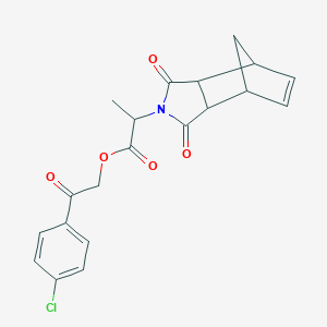 molecular formula C20H18ClNO5 B341513 2-(4-chlorophenyl)-2-oxoethyl 2-(1,3-dioxo-1,3,3a,4,7,7a-hexahydro-2H-4,7-methanoisoindol-2-yl)propanoate 