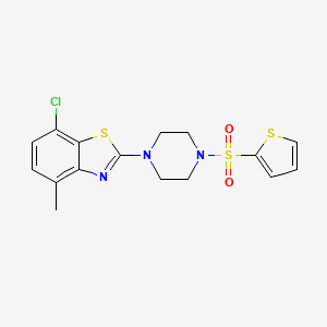molecular formula C16H16ClN3O2S3 B3415162 7-Chloro-4-methyl-2-(4-(thiophen-2-ylsulfonyl)piperazin-1-yl)benzo[d]thiazole CAS No. 955686-19-8