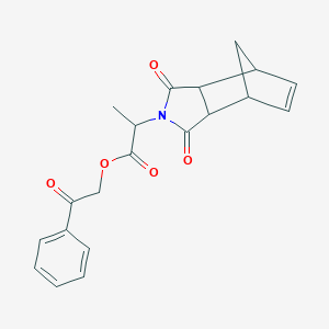 molecular formula C20H19NO5 B341517 2-oxo-2-phenylethyl 2-(1,3-dioxo-1,3,3a,4,7,7a-hexahydro-2H-4,7-methanoisoindol-2-yl)propanoate 