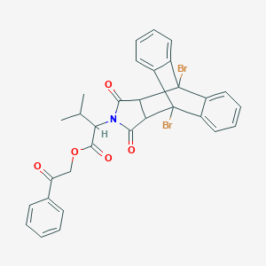 2-Oxo-2-phenylethyl 2-(1,8-dibromo-16,18-dioxo-17-azapentacyclo[6.6.5.0~2,7~.0~9,14~.0~15,19~]nonadeca-2,4,6,9,11,13-hexaen-17-yl)-3-methylbutanoate (non-preferred name)
