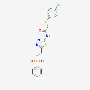 molecular formula C19H18ClN3O3S3 B341700 2-[(4-chlorophenyl)thio]-N-(5-{2-[(4-methylphenyl)sulfonyl]ethyl}-1,3,4-thiadiazol-2-yl)acetamide 