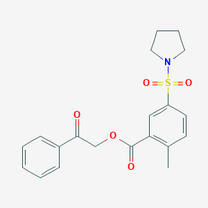 molecular formula C20H21NO5S B341818 Phenacyl 2-methyl-5-pyrrolidin-1-ylsulfonylbenzoate 